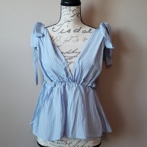 Flowy Blue Pinstripe Blouse Size L